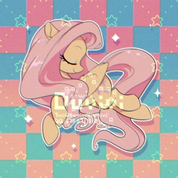 Size: 2000x2000 | Tagged: safe, artist:duvivi, part of a set, fluttershy, pegasus, pony, checkered background, chromatic aberration, cute, eyes closed, female, high res, mare, profile, shyabetes, solo, stars