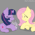 Size: 2000x2000 | Tagged: safe, artist:kaifurry, derpibooru exclusive, fluttershy, twilight sparkle, pegasus, pony, unicorn, g4, book, eyes closed, folded wings, grin, high res, smiling, unicorn twilight, watermark, wings