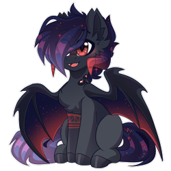 Size: 900x900 | Tagged: oc name needed, safe, artist:star-theft, oc, oc only, bat pony, pony, chest fluff, colored wings, cute, cute little fangs, ear fluff, fangs, female, gradient wings, hair over one eye, horns, mare, simple background, solo, transparent background, wings