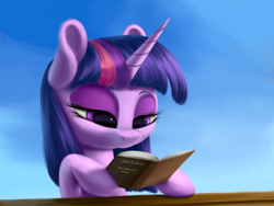 Size: 3200x2400 | Tagged: safe, artist:flusanix, twilight sparkle, ambiguous race, pony, g4, book, female, high res, lidded eyes, solo
