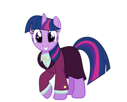 Size: 5873x4721 | Tagged: safe, twilight sparkle, pony, unicorn, g4, absurd resolution, alternate universe, clothes, female, full body, grin, headmare twilight, horn, mare, simple background, smiling, solo, standing, tail, transparent background, unicorn twilight, vector