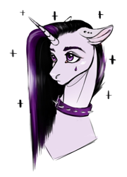Size: 864x1200 | Tagged: safe, artist:vetta, princess celestia, alicorn, pony, between dark and dawn, g4, alternate hairstyle, collar, ear piercing, piercing, punklestia, simple background, solo, spiked collar, sternocleidomastoid, white background