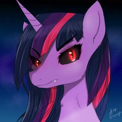 Size: 3000x3000 | Tagged: safe, artist:dashy21, twilight sparkle, ambiguous race, pony, g4, black sclera, bust, evil, evil twilight, fangs, high res, red eyes, slit pupils, solo