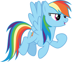 Size: 3497x3000 | Tagged: safe, artist:cloudy glow, rainbow dash, pegasus, pony, g4, shadow play, .ai available, female, flying, full body, high res, hooves, mare, open mouth, raised hoof, simple background, solo, spread wings, tail, transparent background, vector, wings