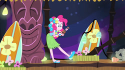 Size: 3410x1920 | Tagged: safe, screencap, pinkie pie, equestria girls, g4, my little pony equestria girls: rainbow rocks, shake your tail, :o, female, high res, musical instrument, open mouth, sandals, sleeveless, solo, ukulele
