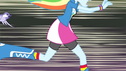 Size: 3410x1920 | Tagged: safe, screencap, rainbow dash, bird, equestria girls, g4, my little pony equestria girls: rainbow rocks, shake your tail, boots, chase, clothes, cutie mark on clothes, female, high res, open mouth, running, shoes, solo