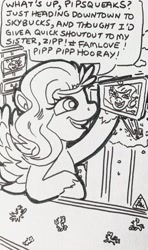 Size: 2115x3575 | Tagged: safe, artist:jamestkelley, pipp petals, pegasus, pony, g5, adorapipp, billboard, cute, destruction, hashtag, high res, livestream, macro, pipp pipp hooray, selfie, sketch, speech bubble, text, traditional art, zephyr heights