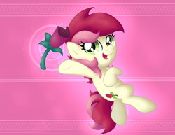 Size: 3100x2391 | Tagged: safe, artist:background basset, roseluck, earth pony, pony, g4, abstract background, female, flower, happy, high res, open mouth, rose, solo