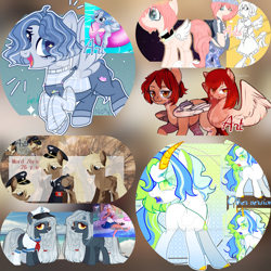 Size: 2000x2000 | Tagged: safe, artist:deko4ka, oc, angel, earth pony, pegasus, pony, unicorn, adoptable, adopted, advertisement, auction, black and white, blue, chocolate, deviantart, flower, food, grayscale, high res, monochrome, ocean, punk, rainbow, red, sale, water