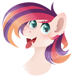 Size: 1600x1600 | Tagged: safe, artist:77jessieponygames77, oc, oc only, earth pony, pony, bust, ear fluff, earth pony oc, fangs, female, mare, simple background, solo, tongue out, white background
