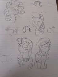 Size: 1536x2048 | Tagged: safe, artist:tiga mega, rarity, pony, unicorn, g4, beatnik rarity, beret, bust, clothes, eyes closed, female, hat, horn, lined paper, mare, sweater, traditional art