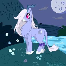 Size: 500x500 | Tagged: safe, artist:churobu, oc, oc only, oc:moon sparkle, pony, antlers, chest fluff, eyelashes, female, full moon, mare, moon, solo, unshorn fetlocks