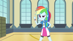 Size: 3410x1920 | Tagged: safe, screencap, rainbow dash, equestria girls, g4, my little pony equestria girls: rainbow rocks, shake your tail, clothes, cutie mark on clothes, female, high res, smiling, solo