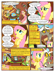 Size: 612x792 | Tagged: safe, edit, edited screencap, screencap, discord, fluttershy, draconequus, pegasus, pony, comic:friendship is dragons, g4, comic, dialogue, female, fluttershy's cottage, indoors, male, mare, screencap comic, wings
