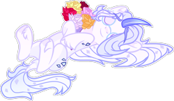 Size: 1792x1040 | Tagged: safe, artist:rickysocks, oc, oc only, pony, unicorn, base used, bouquet, curved horn, eyes closed, female, flower, horn, lying down, mare, on back, simple background, solo, transparent background