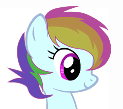 Size: 845x751 | Tagged: safe, artist:taeko, oc, oc:prism dash, pegasus, pony, blue fur, female, magical lesbian spawn, multicolored hair, offspring, parent:rainbow dash, parent:scootaloo, parents:scootadash, pegasus oc, purple eyes, show accurate, simple background, smiling, solo, transparent background