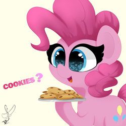 Size: 2000x2000 | Tagged: safe, artist:daftramms, pinkie pie, earth pony, pony, g4, cookie, cute, diapinkes, food, high res, solo