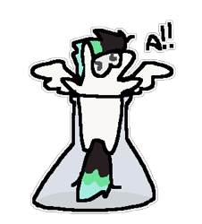 Size: 318x351 | Tagged: safe, artist:guwauu, derpibooru exclusive, oc, oc only, pegasus, pony, 1000 hours in ms paint, a, cute, digital art, doodle, erlenmeyer flask, flask, minimalist, pegasus oc, simple background, solo, stuck, transparent background, wings