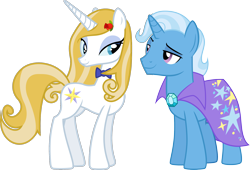 Size: 2452x1666 | Tagged: safe, artist:henx125, artist:whalepornoz, edit, prince blueblood, trixie, pony, unicorn, g4, bowtie, brooch, cape, clothes, duo, female, flower, jewelry, male, mare, princess bluebelle, rose, rule 63, ship:bluetrix, ship:trisbelle, shipping, simple background, stallion, straight, transparent background, tristan, trixie's brooch, trixie's cape, vector