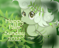Size: 4688x3767 | Tagged: safe, artist:php178, oc, oc only, oc:palm sundae, earth pony, pony, my little pony: the movie, .svg available, bible, branches, christianity, colored pupils, cute, cute face, cute smile, earth pony oc, female, food, gradient background, green, green eyes, holding, hoof hold, ice cream, ice cream cone, looking at you, mare, movie accurate, name pun, nc-tv signature, palm, palm sunday, palm tree, signature, simple background, smiling, smiling at you, solo, svg, tree, tree branch, vector