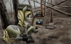 Size: 1280x794 | Tagged: safe, artist:dr-fade, oc, oc only, earth pony, pony, atgm, butt, clothes, current events, female, military uniform, plot, solo, stuhna-p, ukraine, uniform, weapon