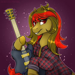 Size: 1600x1600 | Tagged: safe, artist:acry-artwork, oc, oc only, oc:aphonia, earth pony, pony, earth pony oc, electric guitar, flannel, flannel shirt, guitar, musical instrument, solo