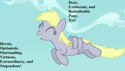 Size: 1008x576 | Tagged: safe, edit, edited screencap, editor:korora, screencap, derpy hooves, pegasus, pony, g4, twilight's kingdom, cropped, cute, derpabetes, female, flipped image, flying, mare, text