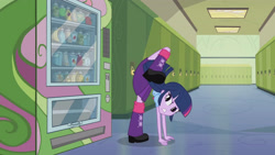 Size: 3410x1920 | Tagged: safe, screencap, twilight sparkle, equestria girls, g4, my little pony equestria girls, boots, female, hallway, high res, lockers, shoes, solo, vending machine