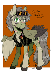 Size: 1240x1754 | Tagged: safe, artist:scarfyace, oc, oc:murky, pegasus, pony, fallout equestria, fallout equestria: murky number seven, clothes, fanfic art, industrial workers of the world, iww, jacket, male, scar, stallion