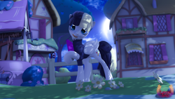 Size: 3840x2160 | Tagged: safe, artist:loveslove, songbird serenade, pegasus, pony, g4, my little pony: the movie, 3d, clothes, female, flower, high res, licking, licking lips, looking at you, mare, night, night sky, outdoors, ponyville, raised hoof, sky, solo, source filmmaker, tongue out, town, well, wings