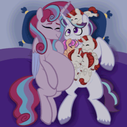 Size: 2048x2048 | Tagged: safe, artist:chelseawest, oc, oc only, oc:frosted diamond, oc:mi amore ruby heart, alicorn, pony, unicorn, alicorn oc, animated, cuddling, cute, eyes closed, father and child, female, fetus, gif, glowing, glowing horn, happy, high res, hoof on belly, horn, husband and wife, lying down, magic, magic aura, male, mother and child, multiple pregnancy, oc x oc, ocbetes, offspring, offspring shipping, offspring's offspring, parent:oc:frosted diamond, parent:oc:glimmering shield, parent:oc:mi amore rose heart, parent:oc:mi amore ruby heart, parents:oc x oc, petalverse, pregnant, quints, quintuplets, sextuplets, shipping, siblings, sleeping, straight, unicorn oc, uterus, wings, x-ray