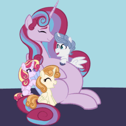 Size: 2048x2048 | Tagged: safe, artist:chelseawest, oc, oc only, oc:mi amore ruby heart, alicorn, pony, alicorn oc, animated, children, colt, cuddling, cute, eyes closed, female, fetus, filly, foal, gif, glowing, glowing horn, happy, high res, hoof on belly, horn, magic, magic aura, male, mother and child, multiple pregnancy, oc x oc, ocbetes, offspring, offspring's offspring, parent:oc:frosted diamond, parent:oc:glimmering shield, parent:oc:mi amore rose heart, parent:oc:mi amore ruby heart, parents:oc x oc, petalverse, pregnant, septuplets, shipping, siblings, sitting, uterus, wings, x-ray
