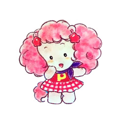 Size: 350x350 | Tagged: safe, fuwa fuwa, earth pony, pony, g1, official, afro, ascot, bipedal, clothes, curly hair, cute, dress, hair accessory, pink hair, pink mane, plaid skirt, simple background, skirt, solo, takara pony, white background