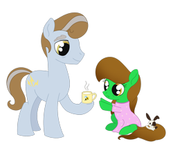 Size: 2048x1701 | Tagged: safe, artist:dyonys, oc, oc only, oc:high current, oc:lucky brush, earth pony, pony, clothes, female, filly, foal, freckles, grandfather, grandparent and grandchild moment, male, milk, nightgown, plushie, simple background, transparent background, wholesome