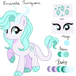 Size: 1000x1000 | Tagged: safe, artist:thenightowl69, oc, oc only, oc:emerald turquoise, dracony, hybrid, base used, female, hoof claws, horns, interspecies offspring, offspring, parent:rarity, parent:spike, parents:sparity, reference sheet, simple background, smiling, solo, white background