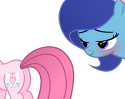 Size: 956x756 | Tagged: safe, artist:muhammad yunus, oc, oc:annisa trihapsari, oc:starnight, earth pony, pony, annibutt, base used, bedroom eyes, blushing, butt, duo, duo female, female, lesbian, looking at butt, mare, plot, pygophilia, simple background, smiling, tail, transparent background