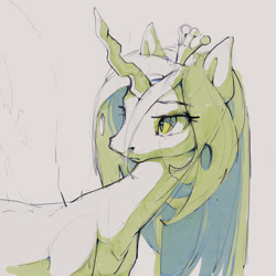 Size: 1200x1200 | Tagged: safe, artist:inkhooves, queen chrysalis, changeling, changeling queen, g4, female, mare, monochrome, simple background, solo, white background