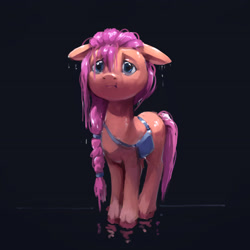 Size: 2986x2989 | Tagged: safe, artist:inkhooves, sunny starscout, earth pony, pony, g5, black background, female, floppy ears, high res, mare, simple background, solo, unshorn fetlocks, wet, wet mane