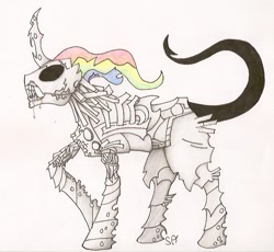 Size: 581x535 | Tagged: safe, artist:skylordamelia, oc, robot, fanfic:rainbow factory, black sclera, fanfic art, pegasus device, pencil drawing, signature, simple background, solo, traditional art, white background