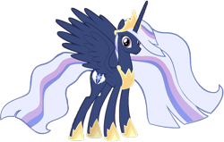 Size: 1280x814 | Tagged: safe, artist:foxyfell1337, oc, oc only, oc:silverlay, alicorn, pony, g4, alicorn oc, alicornified, base used, crown, female, full body, hoof shoes, hooves, horn, jewelry, long horn, mare, race swap, regalia, show accurate, simple background, smiling, solo, spread wings, standing, tail, transparent background, wings