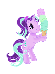 Size: 600x800 | Tagged: safe, artist:vernorexia, starlight glimmer, pony, unicorn, equestria girls, equestria girls specials, g3, g4, my little pony equestria girls: mirror magic, alternate hairstyle, bipedal, cute, food, g4 to g3, generation leap, glimmerbetes, ice cream, ice cream cone, neapolitan, ponytail, scrunchie, simple background, solo, this will end in colic, transparent background