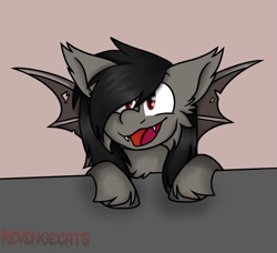 Size: 1289x1176 | Tagged: safe, artist:revenge.cats, oc, bat pony, pony, bat pony oc, chest fluff, emo, falling in reverse, fangs, fluffy, male, ponified, red eyes, ronnie radke, simple background, smiling, solo, stallion