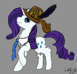 Size: 869x832 | Tagged: safe, artist:lefi32, rarity, pony, unicorn, g4, chest fluff, colored sketch, eyeshadow, fluffy, hat, makeup, necktie, raised hoof, smiling, solo, steampunk