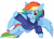 Size: 7831x5709 | Tagged: safe, artist:cyanlightning, rainbow dash, pegasus, pony, g4, .svg available, absurd resolution, clothes, female, flying, hoodie, looking down, mare, one eye closed, simple background, smiling, solo, spread wings, transparent background, vector, waving, wings