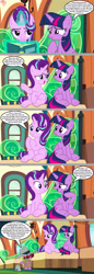 Size: 1136x3301 | Tagged: safe, artist:silverbuller, edit, edited screencap, screencap, spike, starlight glimmer, twilight sparkle, alicorn, dragon, pony, unicorn, g4, the times they are a changeling, comic, exposition, female, fourth wall, lampshade hanging, leaning on the fourth wall, male, mare, screencap comic, twilight sparkle (alicorn)