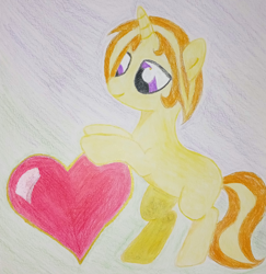 Size: 2232x2300 | Tagged: safe, artist:averkoswolf, derpibooru exclusive, oc, pony, unicorn, colored pencil drawing, female, high res, horn, mare, smiling, solo, traditional art