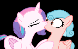 Size: 922x576 | Tagged: safe, artist:larkdash5, cozy glow, princess flurry heart, alicorn, pegasus, pony, g4, black background, duo, duo female, eyes closed, female, kiss on the lips, kissing, lesbian, mare, older, older cozy glow, older flurry heart, ship:cozyheart, shipping, simple background