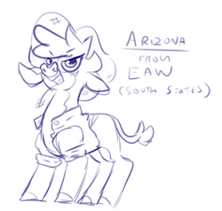 Size: 583x556 | Tagged: safe, artist:azulejo, arizona (tfh), cow, equestria at war mod, them's fightin' herds, community related, cowboy hat, eyebrows, eyebrows visible through hair, female, hat, monochrome, simple background, sketch, solo, white background