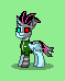 Size: 59x74 | Tagged: safe, artist:dematrix, oc, oc:ocellous-98, changedling, changeling, cyborg, pony, robot, robot pony, pony town, clothes, female, green background, pixel art, simple background, solo