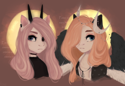 Size: 930x642 | Tagged: safe, artist:lissfoxz, oc, oc only, pony, bust, choker, clothes, female, hair over one eye, horns